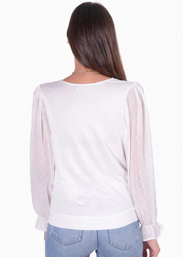 Blusa manga larga con escote cruzado y mangas en transparencia para mujer - Flashy
