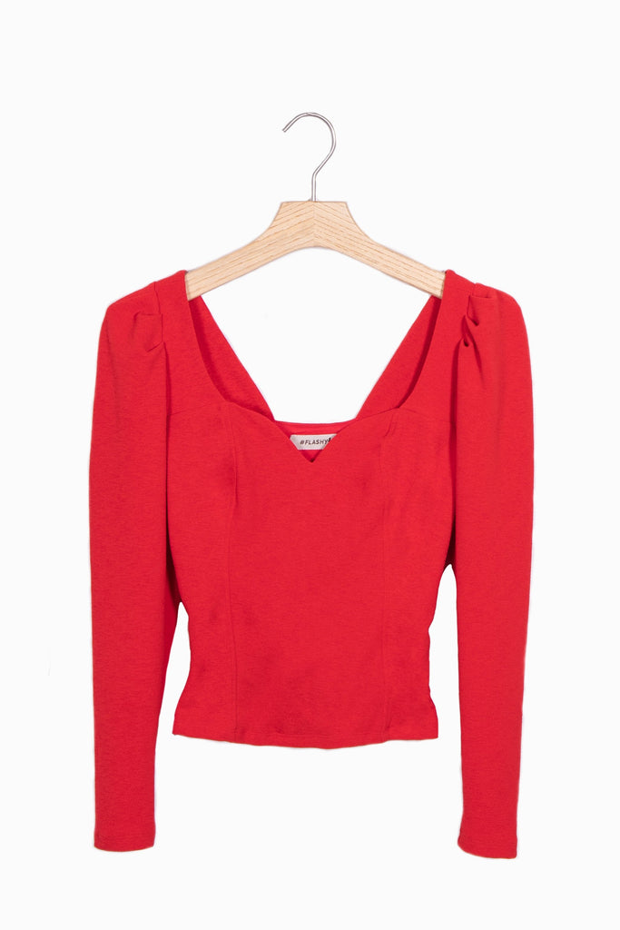 Blusa manga larga con escote cuadrado para mujer - Flashy