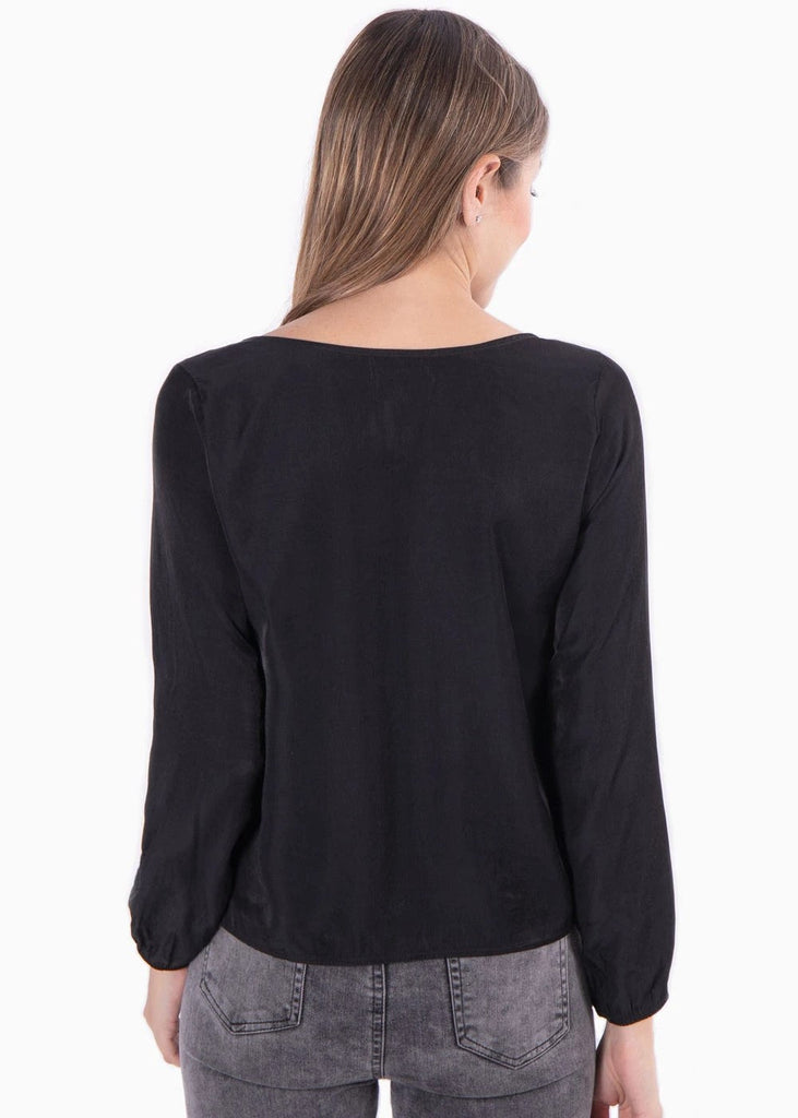 Blusa manga larga con escote de encaje para mujer - Flashy