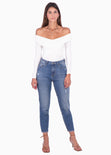 Blusa manga larga con escote off shoulder cruzado color blanco para mujer - Flashy