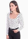 Blusa manga larga con estampado de puntos y escote cuadrado para mujer - Flashy