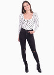 Blusa manga larga con estampado de puntos y escote cuadrado para mujer - Flashy