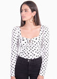 Blusa manga larga con estampado de puntos y escote cuadrado para mujer - Flashy