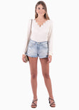 Blusa manga larga con guipure para mujer - Flashy