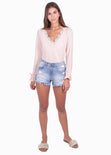 Blusa manga larga con guipure para mujer - Flashy