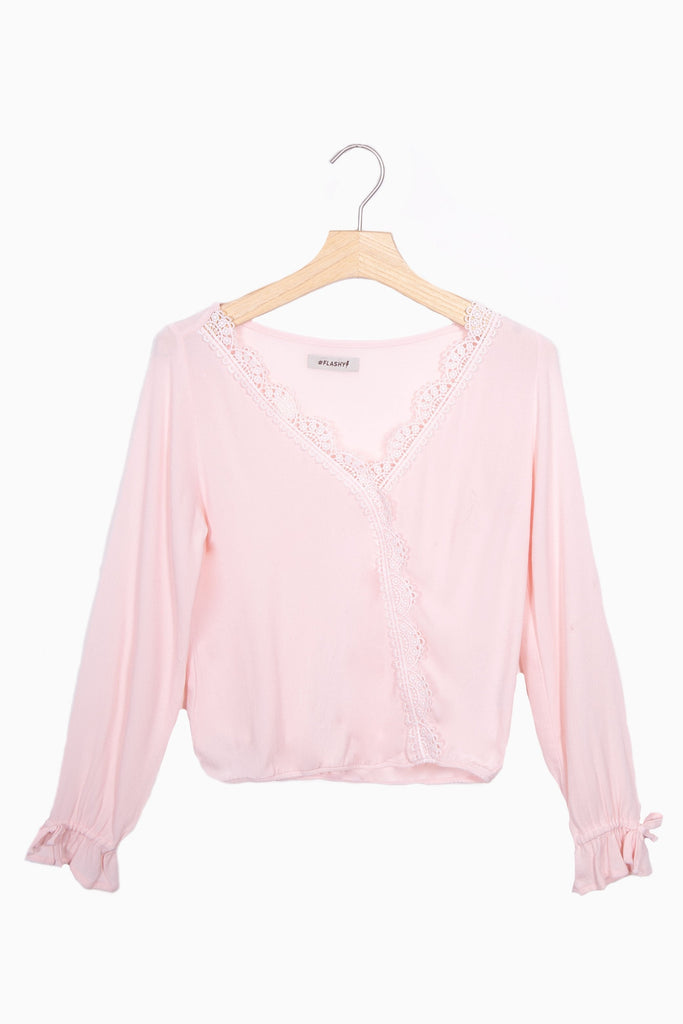 Blusa manga larga con guipure para mujer - Flashy