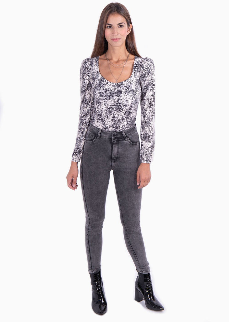 Blusa manga larga con hombreras y estampado de puntos para mujer - Flashy