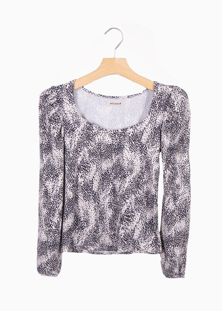 Blusa manga larga con hombreras y estampado de puntos para mujer - Flashy