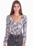 Blusa manga larga con hombreras y estampado de puntos para mujer - Flashy
