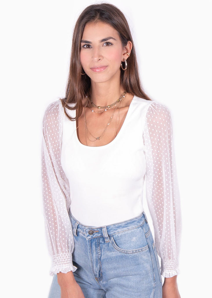 Blusa manga larga con mangas en transparencia para mujer - Flashy