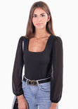 Blusa manga larga con mangas en transparencia para mujer - Flashy