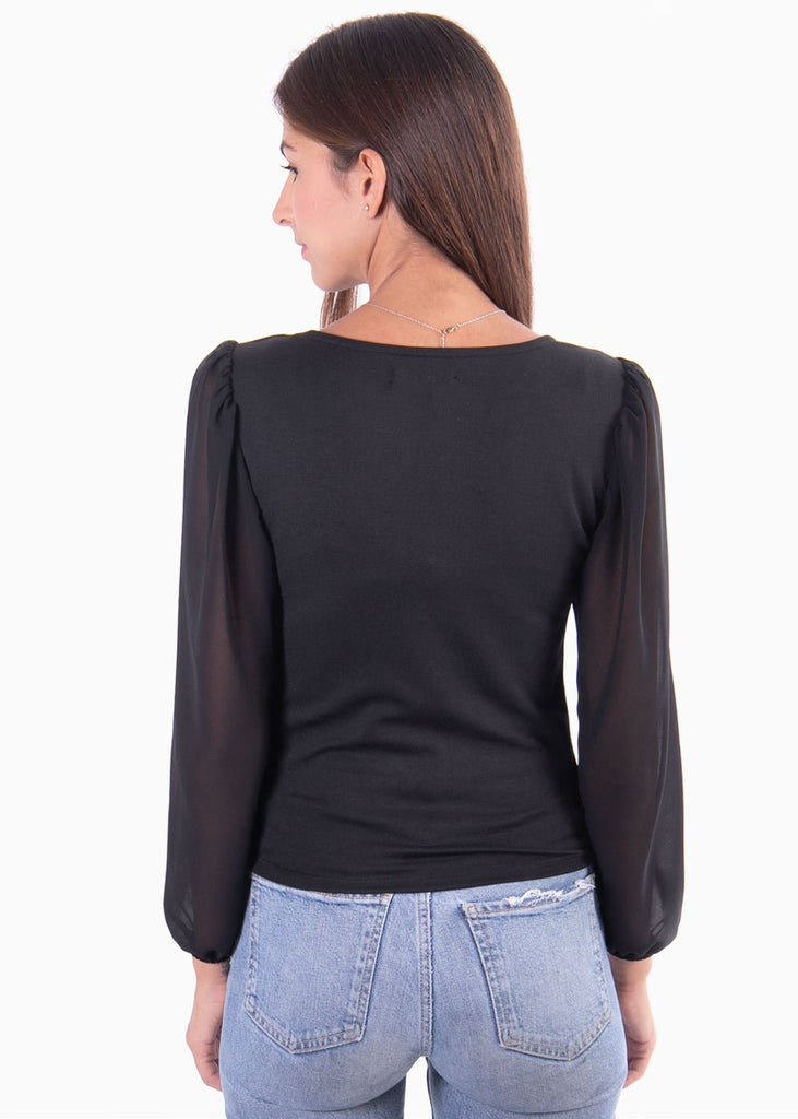 Blusa manga larga con mangas en transparencia para mujer - Flashy
