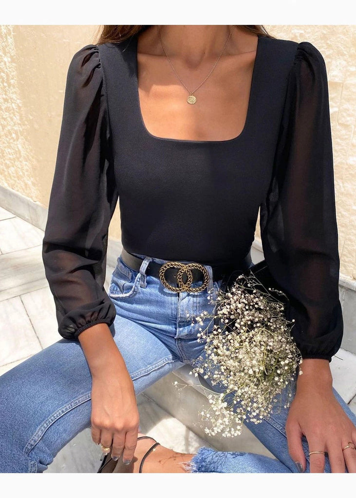 Blusa manga larga con mangas en transparencia para mujer - Flashy
