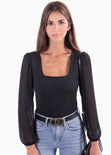 Blusa manga larga con mangas en transparencia para mujer - Flashy