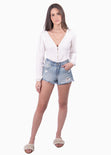 Blusa manga larga con perlas para mujer - Flashy