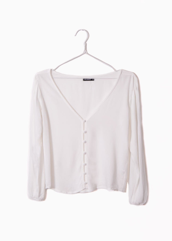 Blusa manga larga con perlas para mujer - Flashy