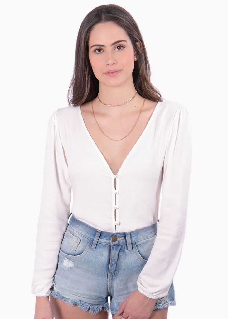 Blusa manga larga con perlas para mujer - Flashy