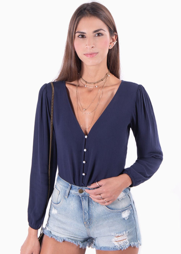 Blusa manga larga con perlas para mujer - Flashy