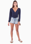 Blusa manga larga con perlas para mujer - Flashy