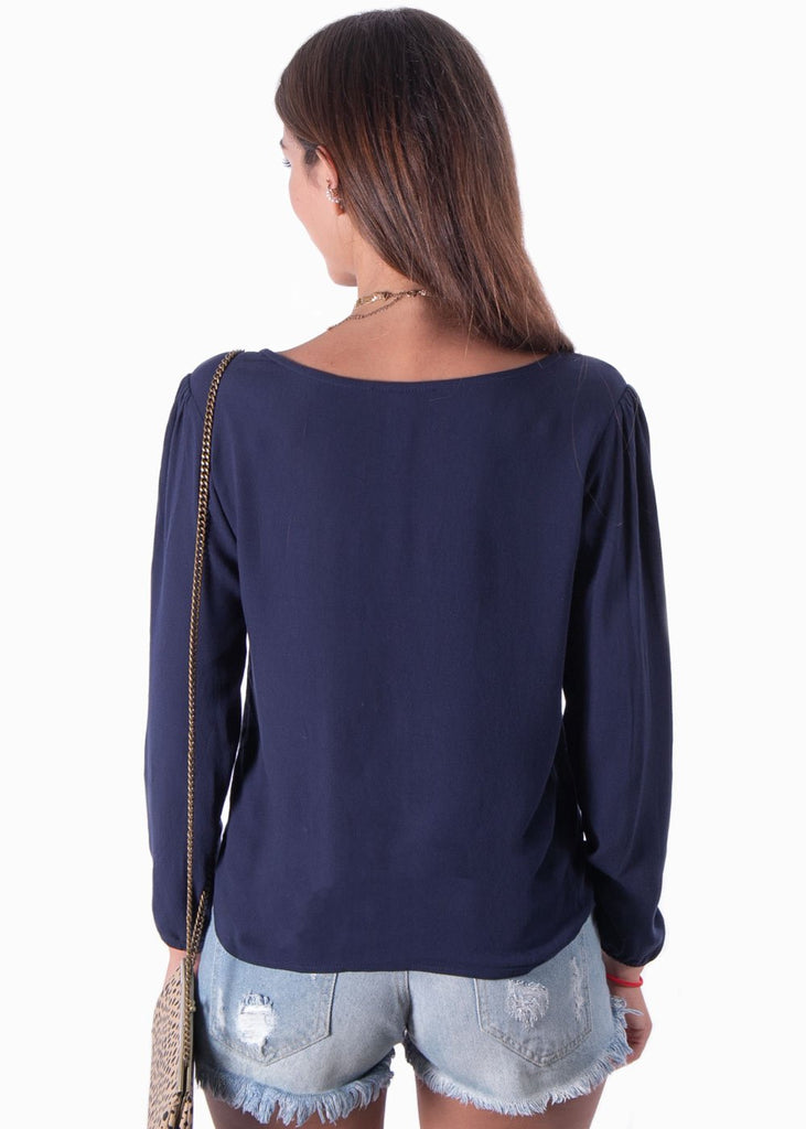 Blusa manga larga con perlas para mujer - Flashy