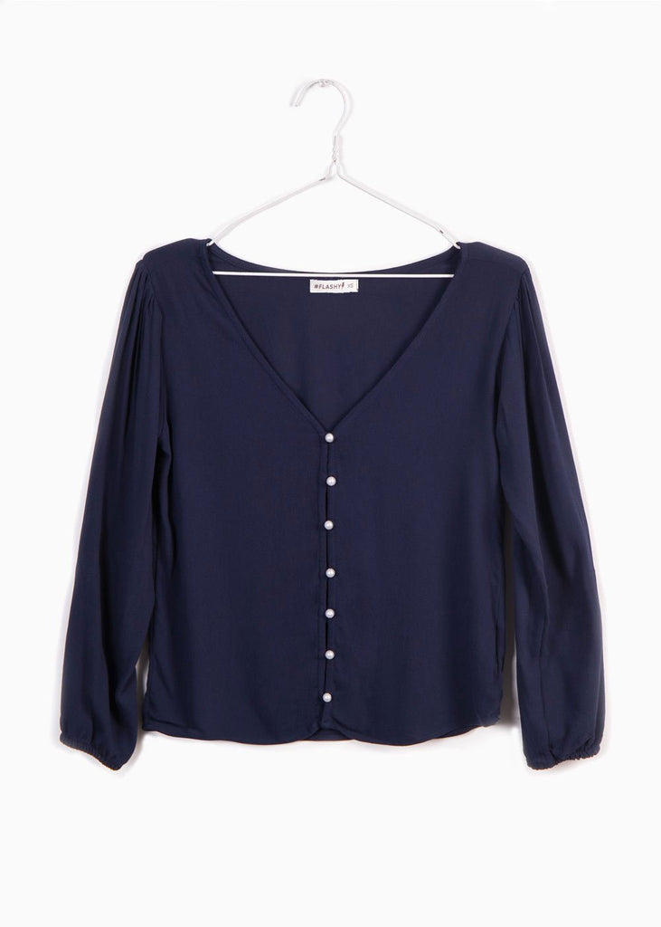 Blusa manga larga con perlas para mujer - Flashy