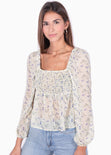 Blusa manga larga con recogido en escote para mujer - Flashy