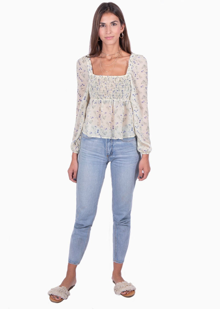 Blusa manga larga con recogido en escote para mujer - Flashy