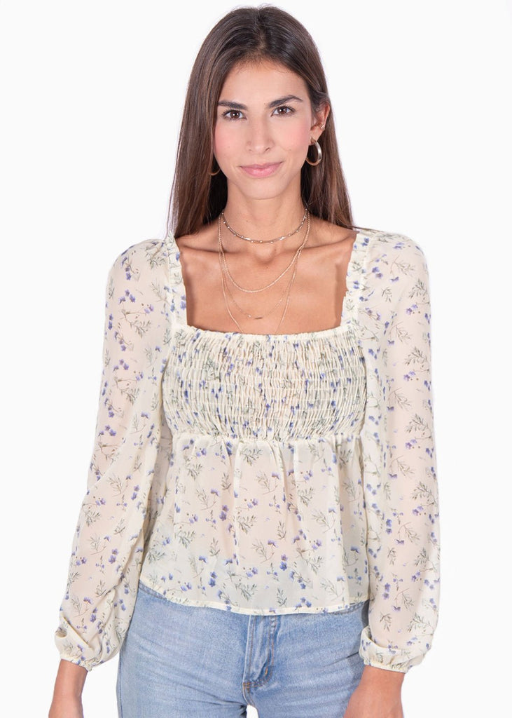 Blusa manga larga con recogido en escote para mujer - Flashy