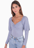 Blusa manga larga con recogido en escote para mujer - Flashy