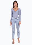 Blusa manga larga con recogido en escote para mujer - Flashy