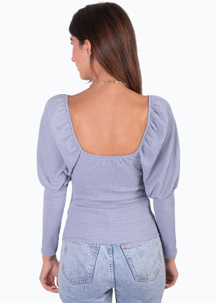 Blusa manga larga con recogido en escote para mujer - Flashy
