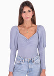 Blusa manga larga con recogido en escote para mujer - Flashy