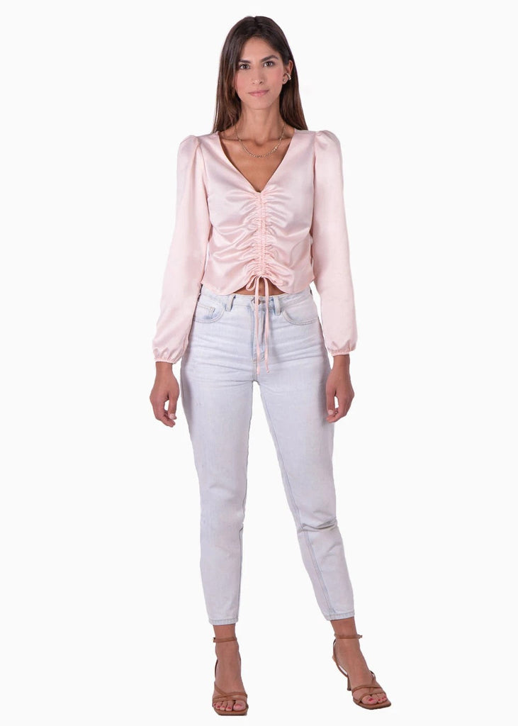 Blusa manga larga con recogido en frente para mujer - Flashy