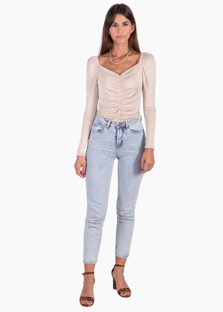 Blusa manga larga con recogido en frente para mujer - Flashy