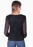 Blusa manga larga con tela de encaje para mujer - Flashy