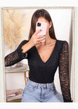 Blusa manga larga con tela de encaje para mujer - Flashy