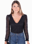Blusa manga larga con tela de encaje para mujer - Flashy