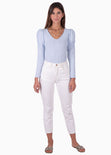 Blusa manga larga, escote en v y recogido en hombros para mujer - Flashy