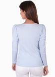 Blusa manga larga, escote en v y recogido en hombros para mujer - Flashy