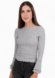 Blusa manga larga gris con manga campana para mujer - Flashy