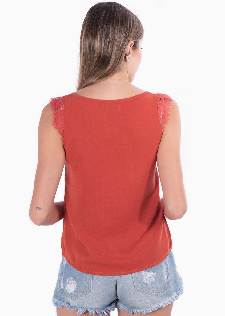 Blusa manga sisa con detalle de encaje en escote y mangas para mujer - Flashy