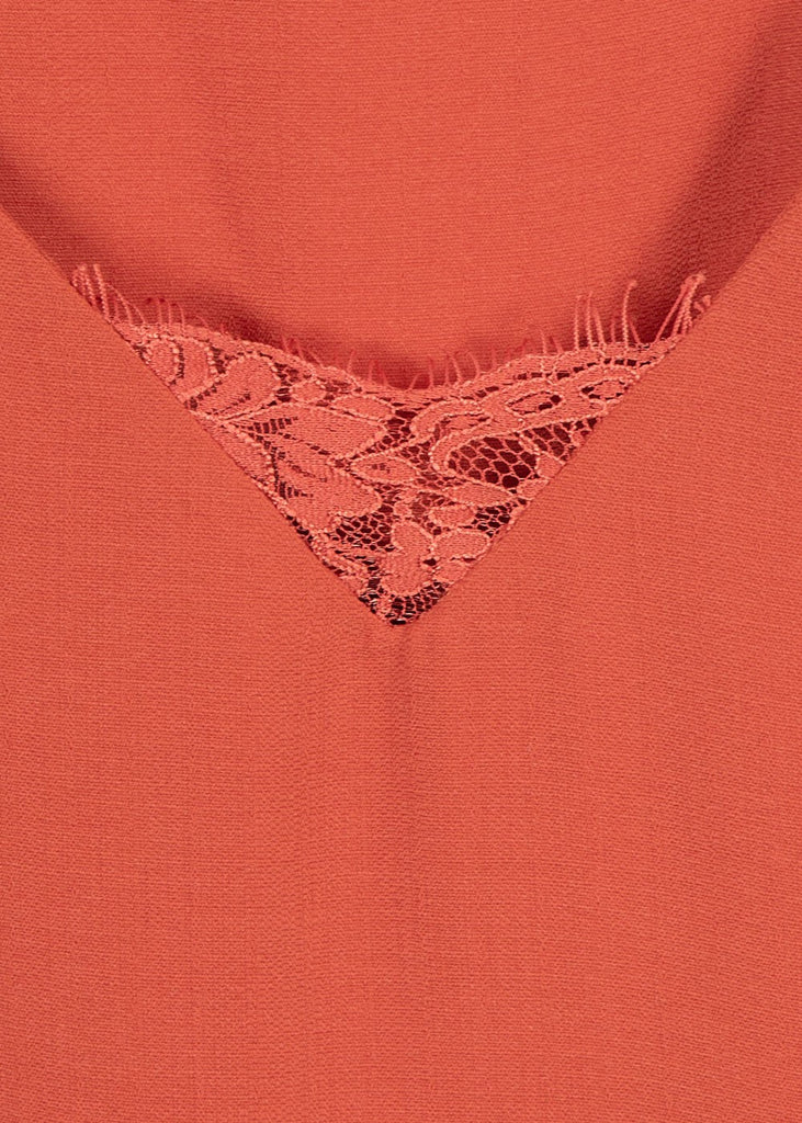Blusa manga sisa con detalle de encaje en escote y mangas para mujer - Flashy