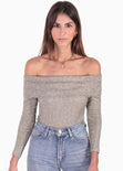 Blusa off shoulder manga larga color gris para mujer - Flashy