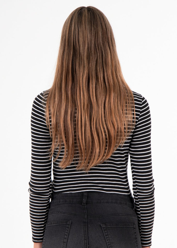 Blusa rayas manga larga color blanco, negro para mujer - Flashy