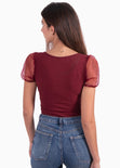 Body con escote anudado y mangas en organza para mujer - Flashy