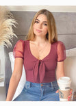 Body con escote anudado y mangas en organza para mujer - Flashy