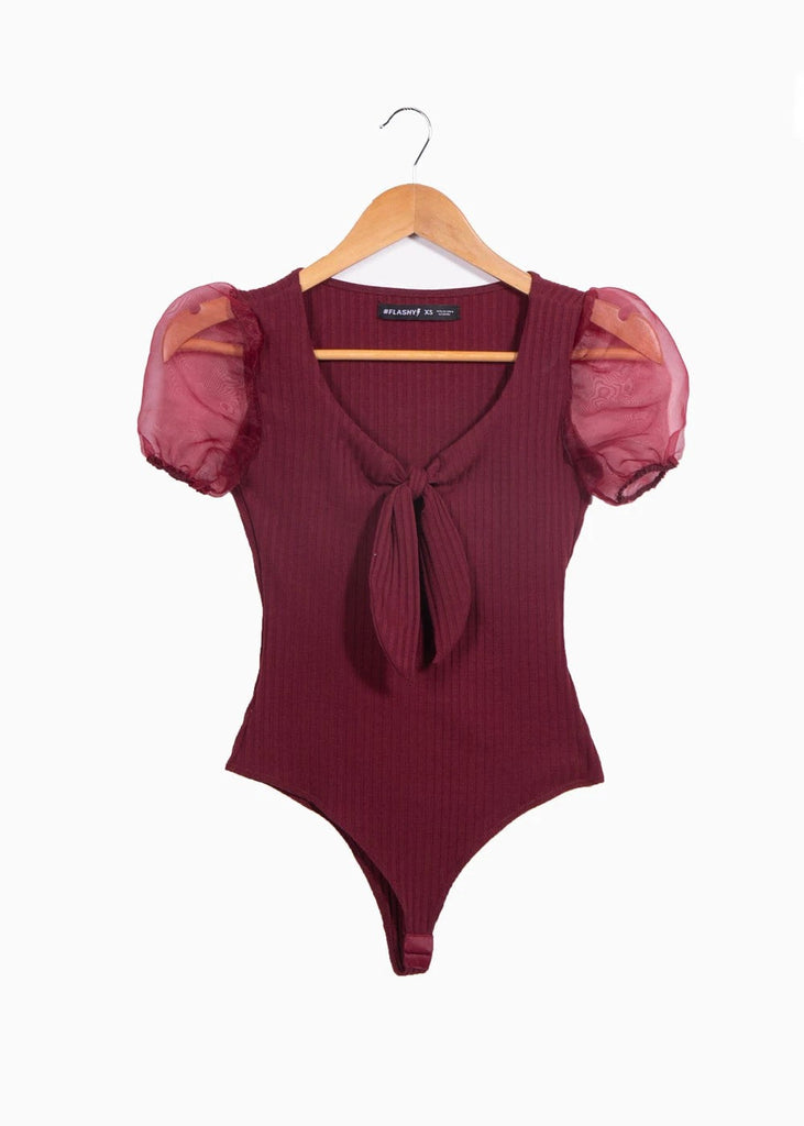Body con escote anudado y mangas en organza para mujer - Flashy