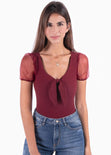 Body con escote anudado y mangas en organza para mujer - Flashy