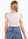 Body con escote anudado y mangas en organza para mujer - Flashy
