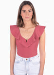 Body con escote en v y boleros para mujer - Flashy